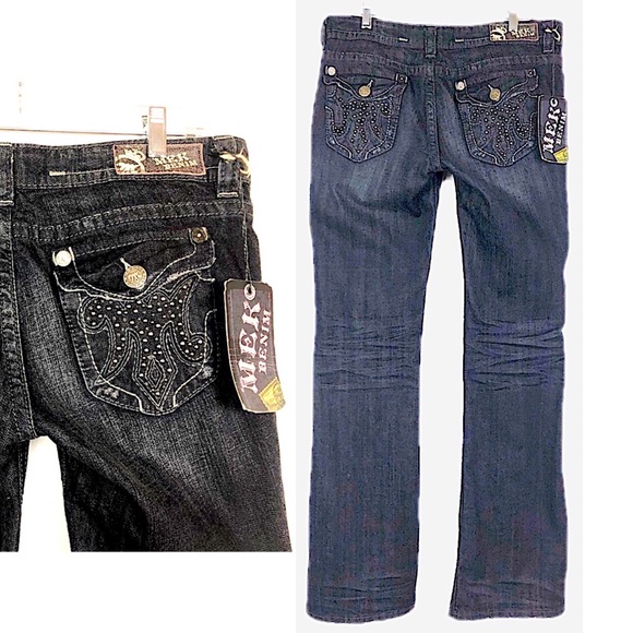 MEK Denim - New Mek “Vegas” Black Jeans Embellished Bootcut 30